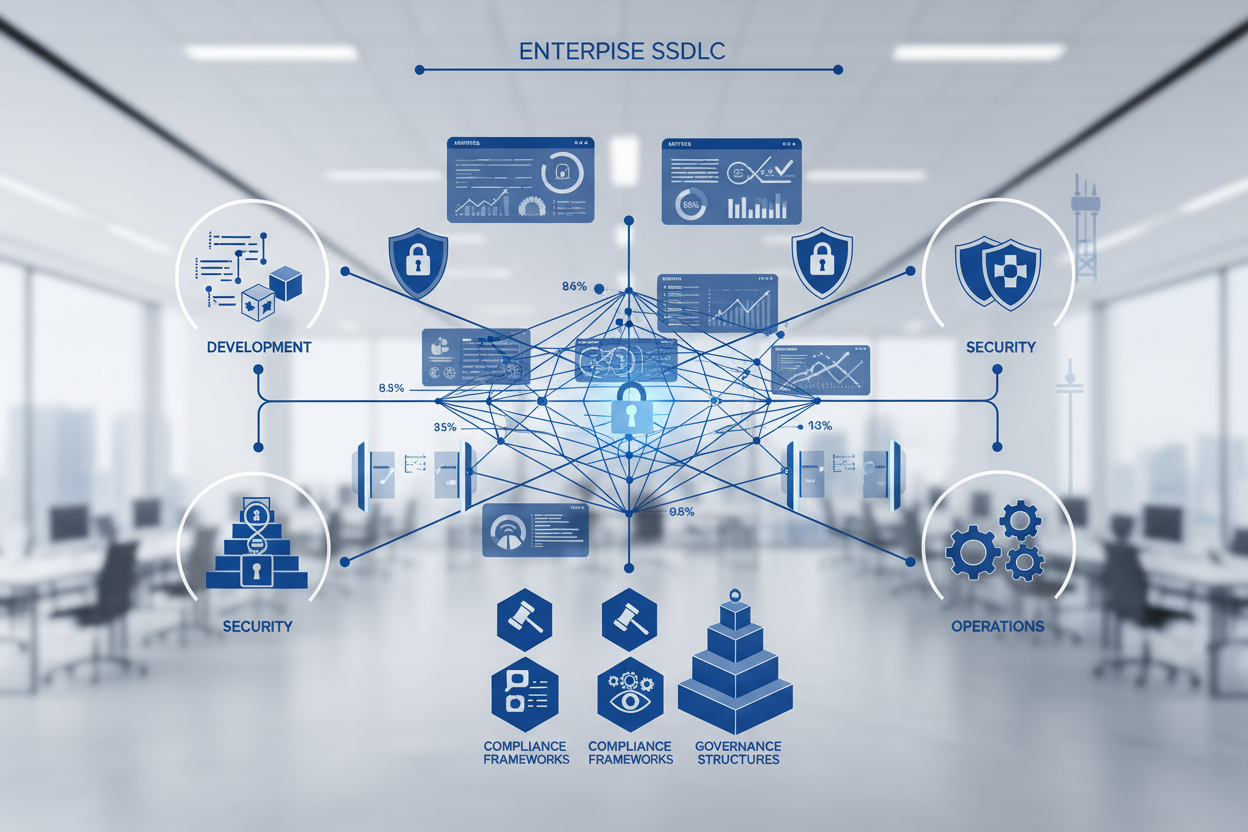 Delivered a measurable baseline and SSDLC guardrails enterprise-wide. use the following color #002dca